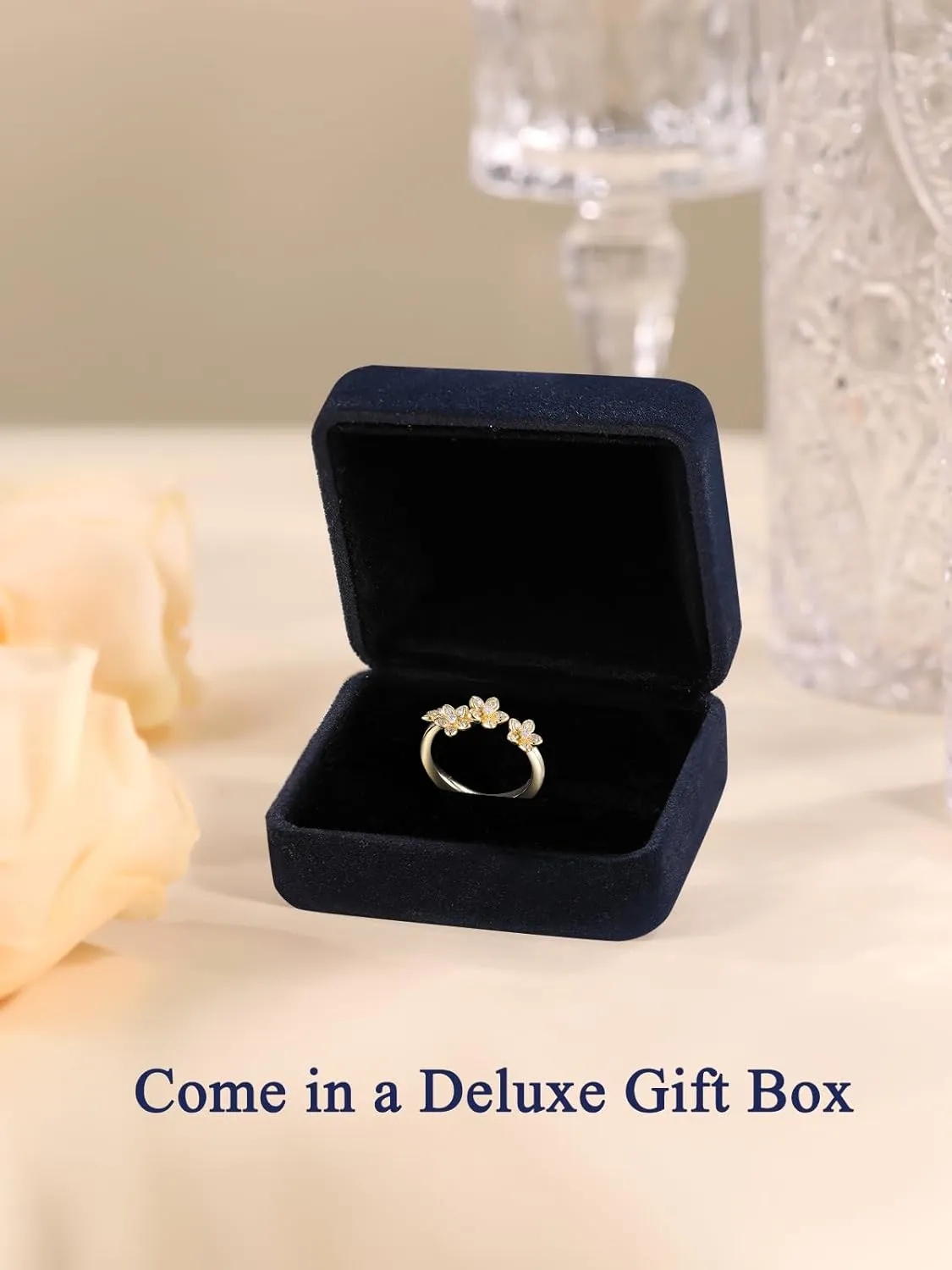 CYW Moissanite Flowers/Stars Pretty Open Rings for Women, Adjustable Ring, Solid 925 Sterling Silver with Gold Plated, Stackable Ring, Birthday Valentines Anniversary Mothers Day Ideal Gift for Her