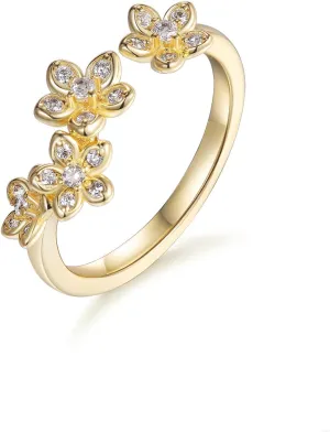 CYW Moissanite Flowers/Stars Pretty Open Rings for Women, Adjustable Ring, Solid 925 Sterling Silver with Gold Plated, Stackable Ring, Birthday Valentines Anniversary Mothers Day Ideal Gift for Her