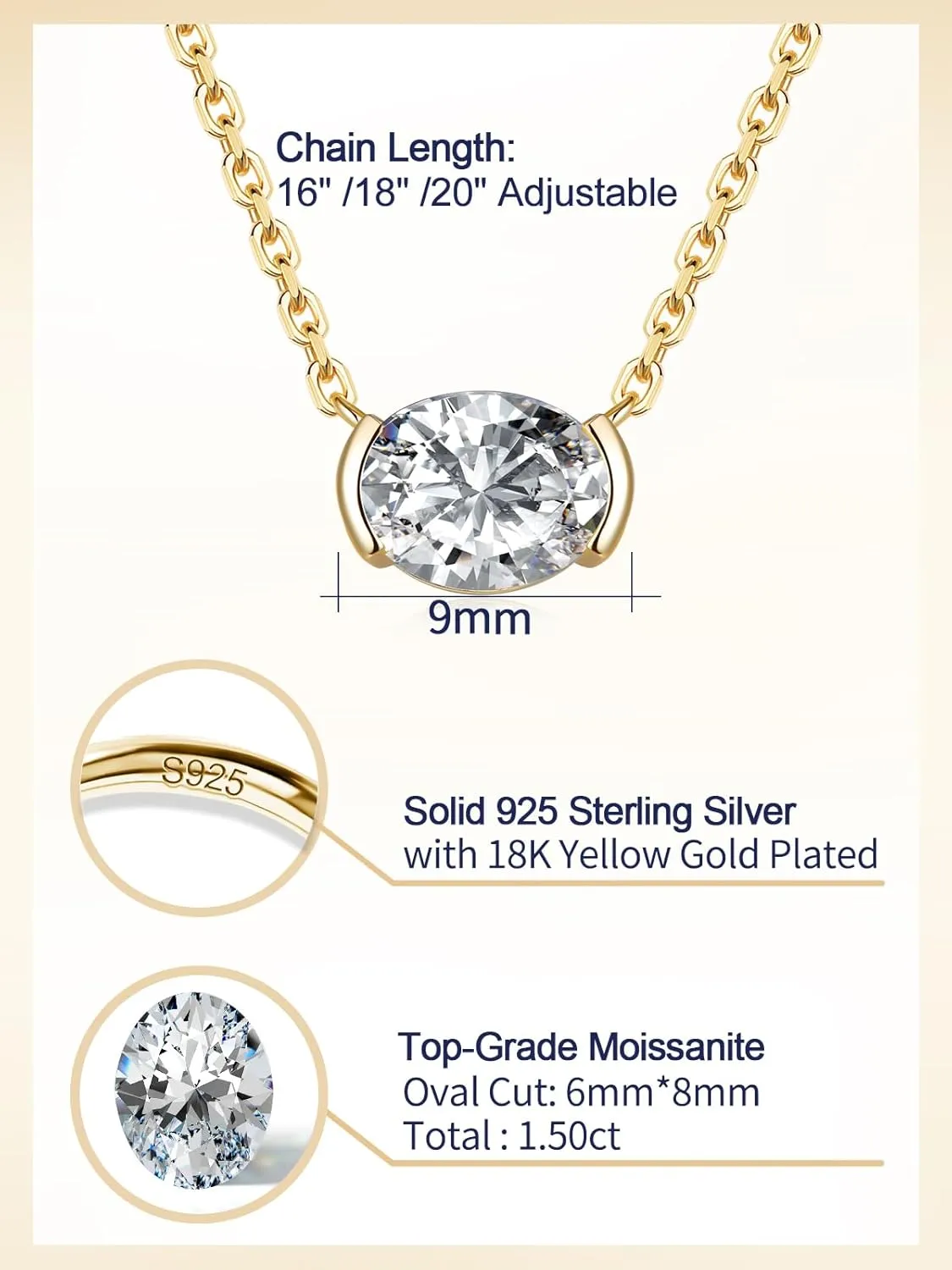 CYW Moissanite/Ruby/Sapphire/Emerald Dainty Pendant Necklace for Women, Novelty Design, Really Authentic Solid 925 Sterling Silver, 16"/18"/20" Adjustable, Birthday Anniversary Valentines Gift