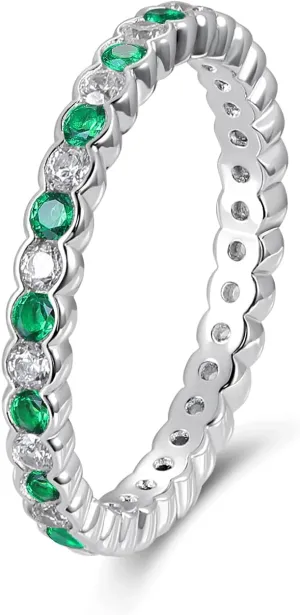 D Color VVS1 Clarity Moissanite Hand Setting Eternity Rings for Women, Solid 925 Sterling Silver Rhodium Finish, Stackable Ring, Wedding Birthday Valentines Anniversary Mothers Day Ideal Gift for Her