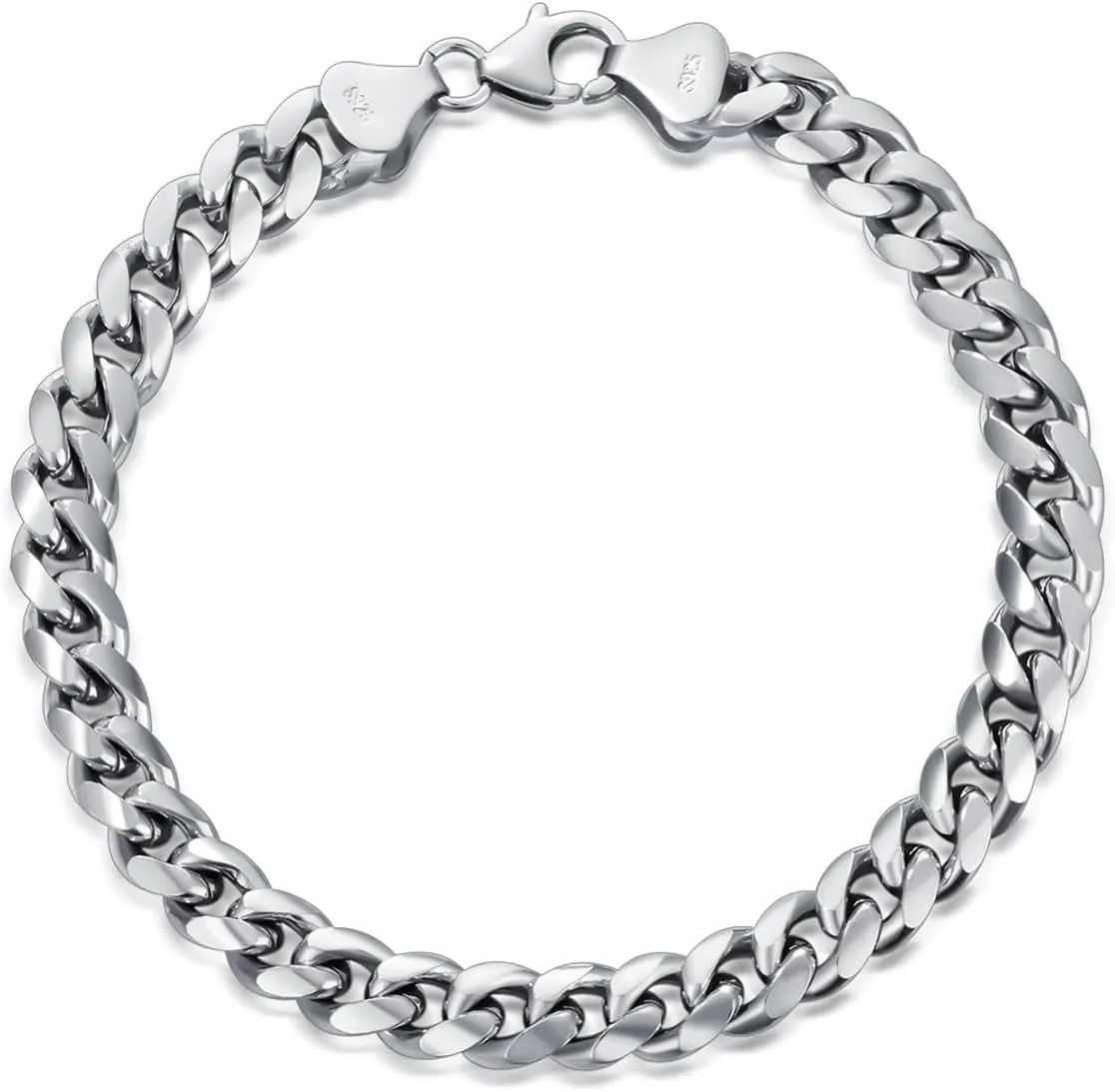 Dacc & Aya Fashion 925 Sterling Silver Flat Curb Cuban Link Chain Bracelet for Men Women, 3MM, 4MM, 7MM, Solid Silver Cuban Thick Big Link Chain Bracelet with Lobster Clasp, 7-9 Inch