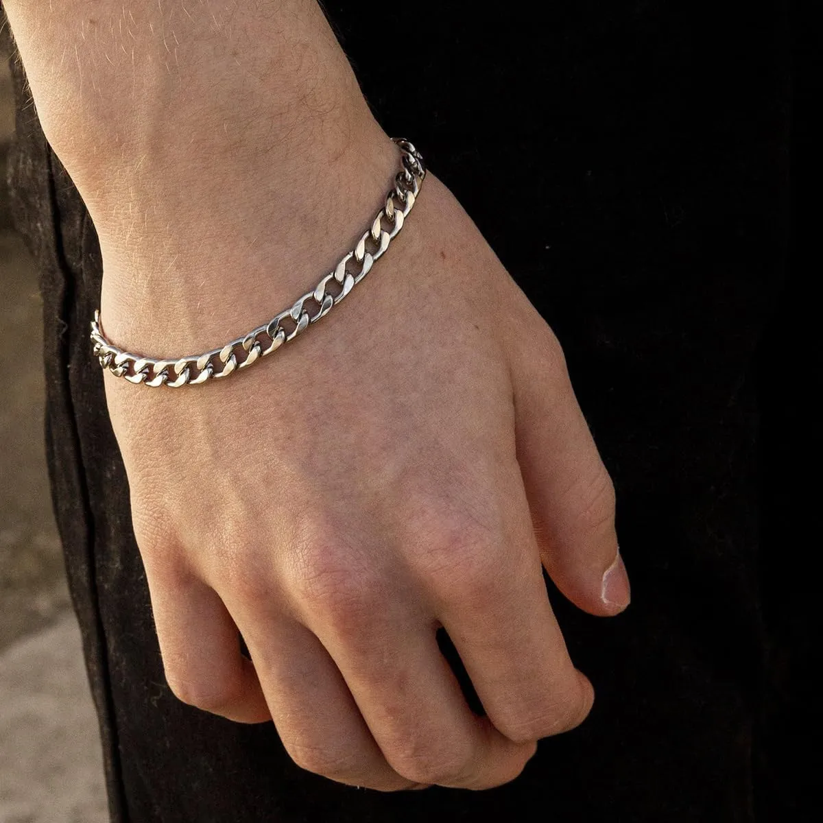 Dacc & Aya Fashion 925 Sterling Silver Flat Curb Cuban Link Chain Bracelet for Men Women, 3MM, 4MM, 7MM, Solid Silver Cuban Thick Big Link Chain Bracelet with Lobster Clasp, 7-9 Inch