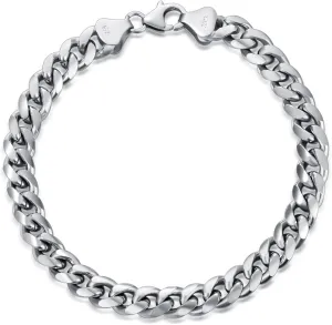 Dacc & Aya Fashion 925 Sterling Silver Flat Curb Cuban Link Chain Bracelet for Men Women, 3MM, 4MM, 7MM, Solid Silver Cuban Thick Big Link Chain Bracelet with Lobster Clasp, 7-9 Inch