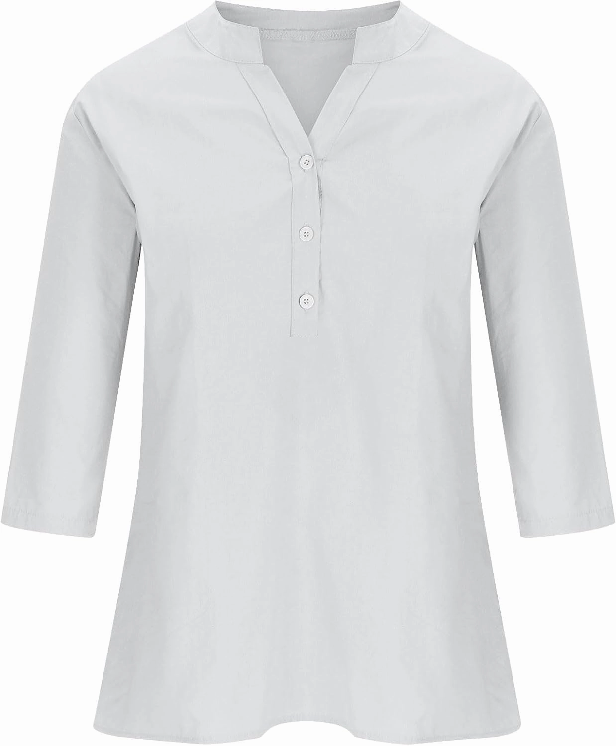 DASAYO Women's Casual 3/4 Length Sleeve Shirts Solid Color V Neck Button up Blouse Loose Fit Spring Summer Outfits