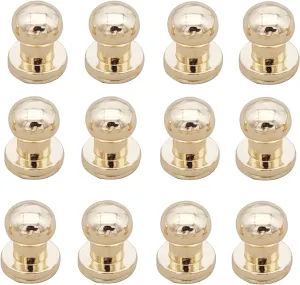 Denailey 12 Sets Solid Brass Round Head Button Stud Screw Leather Rivet Chicago Screws Button Rivets for Leather Craft Belt Wallet Handbag Repairs Decoration (Round Head Size 6mm, Shiny Light Gold)