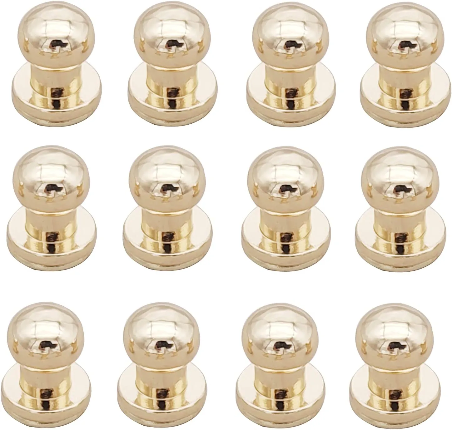 Denailey 12 Sets Solid Brass Round Head Button Stud Screw Leather Rivet Chicago Screws Button Rivets for Leather Craft Belt Wallet Handbag Repairs Decoration (Round Head Size 6mm, Shiny Light Gold)