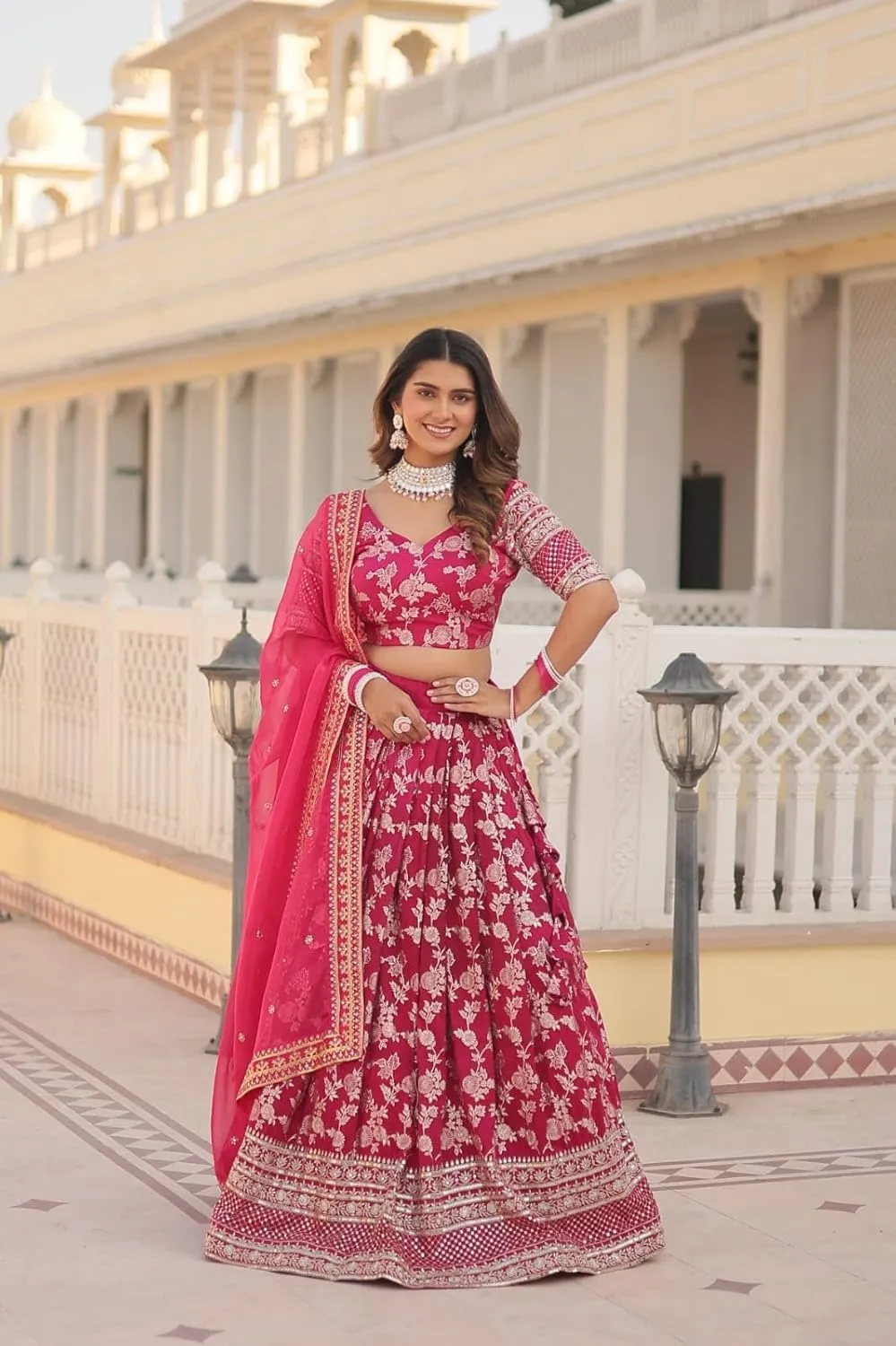 Designer Dyeable Pure Viscose Jacquard Fabric Lehenga Choli & Dupatta Set