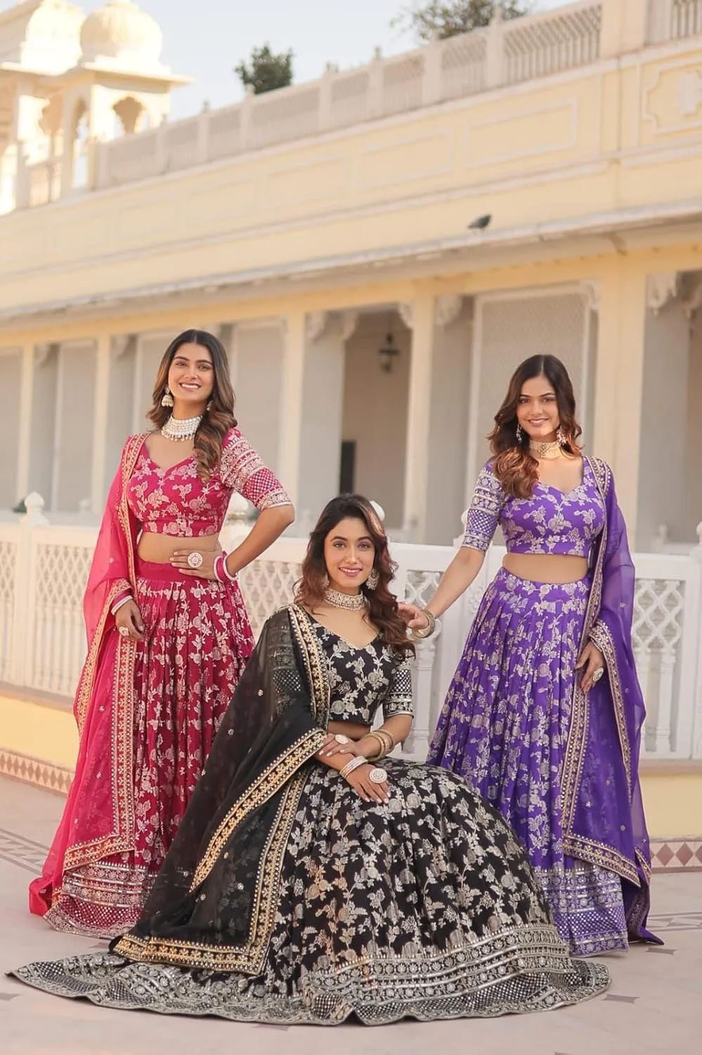 Designer Dyeable Pure Viscose Jacquard Fabric Lehenga Choli & Dupatta Set