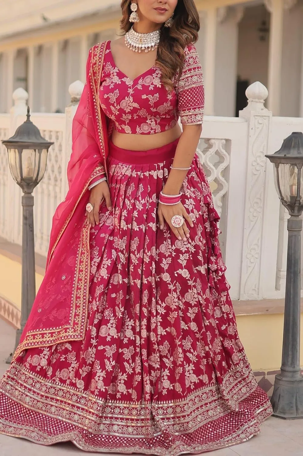Designer Dyeable Pure Viscose Jacquard Fabric Lehenga Choli & Dupatta Set