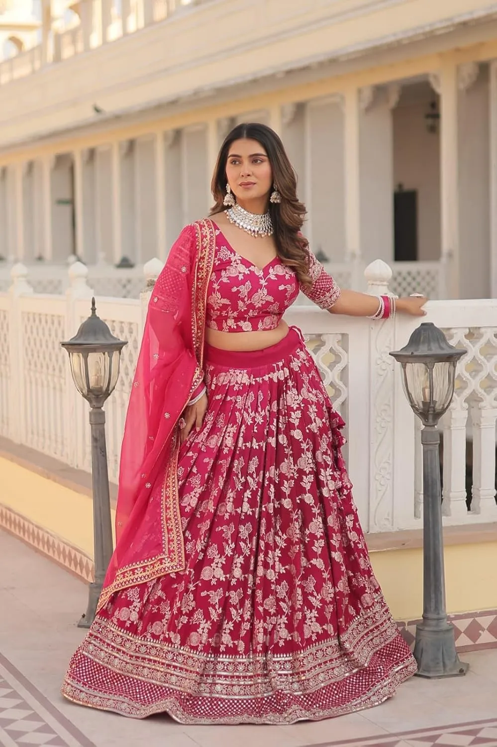 Designer Dyeable Pure Viscose Jacquard Fabric Lehenga Choli & Dupatta Set
