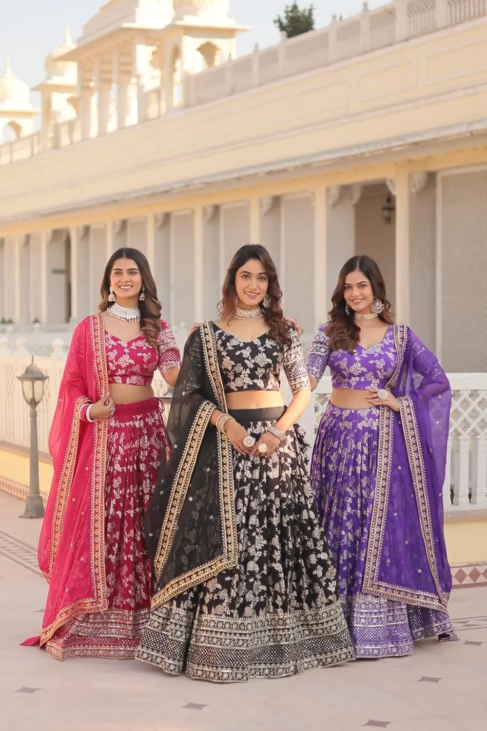 Designer Dyeable Pure Viscose Jacquard Fabric Lehenga Choli & Dupatta Set