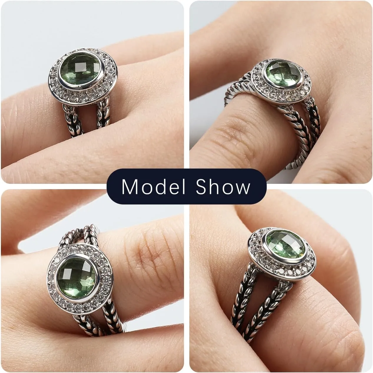 Designer Inspired Twisted Cable Statement Rings for Women Fashion Jewelry 8 MM CZ Split Shank Cable Ring Gift