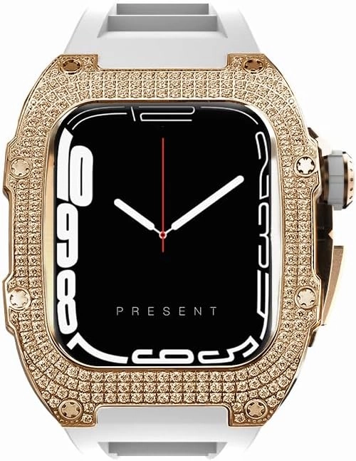 Diamond Rugged Case and Band for Apple Watch 45/44mm, Compatible with Apple Watch Series SE 9/8/7/6, Military-Grade Shockproof Bumper Case for iWatch Tactical Men's Modified Fashion Trend Band Face Gold Face -Series