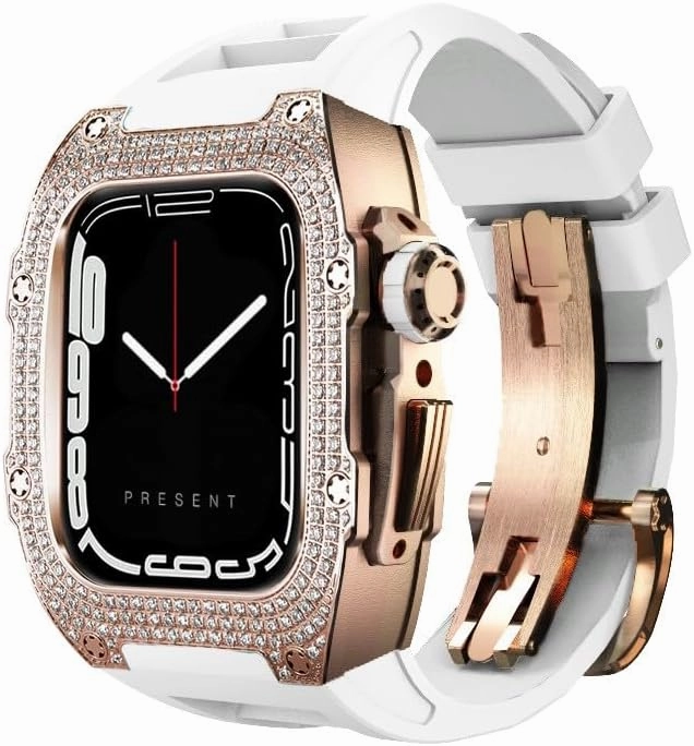Diamond Rugged Case and Band for Apple Watch 45/44mm, Compatible with Apple Watch Series SE 9/8/7/6, Military-Grade Shockproof Bumper Case for iWatch Tactical Men's Modified Fashion Trend Band Face Gold Face -Series