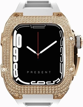 Diamond Rugged Case and Band for Apple Watch 45/44mm, Compatible with Apple Watch Series SE 9/8/7/6, Military-Grade Shockproof Bumper Case for iWatch Tactical Men's Modified Fashion Trend Band Face Gold Face -Series