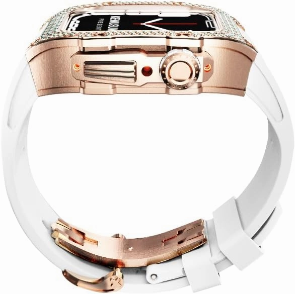 Diamond Rugged Case and Band for Apple Watch 45/44mm, Compatible with Apple Watch Series SE 9/8/7/6, Military-Grade Shockproof Bumper Case for iWatch Tactical Men's Modified Fashion Trend Band Face Gold Face -Series