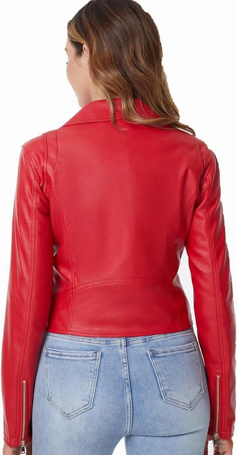DIASHINY Faux Leather Jacket For Women Crop Short Cropped PU Slim Zip Up Moto Biker Coat Motorcycle Jackets