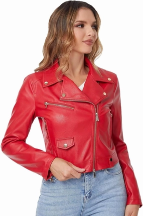 DIASHINY Faux Leather Jacket For Women Crop Short Cropped PU Slim Zip Up Moto Biker Coat Motorcycle Jackets