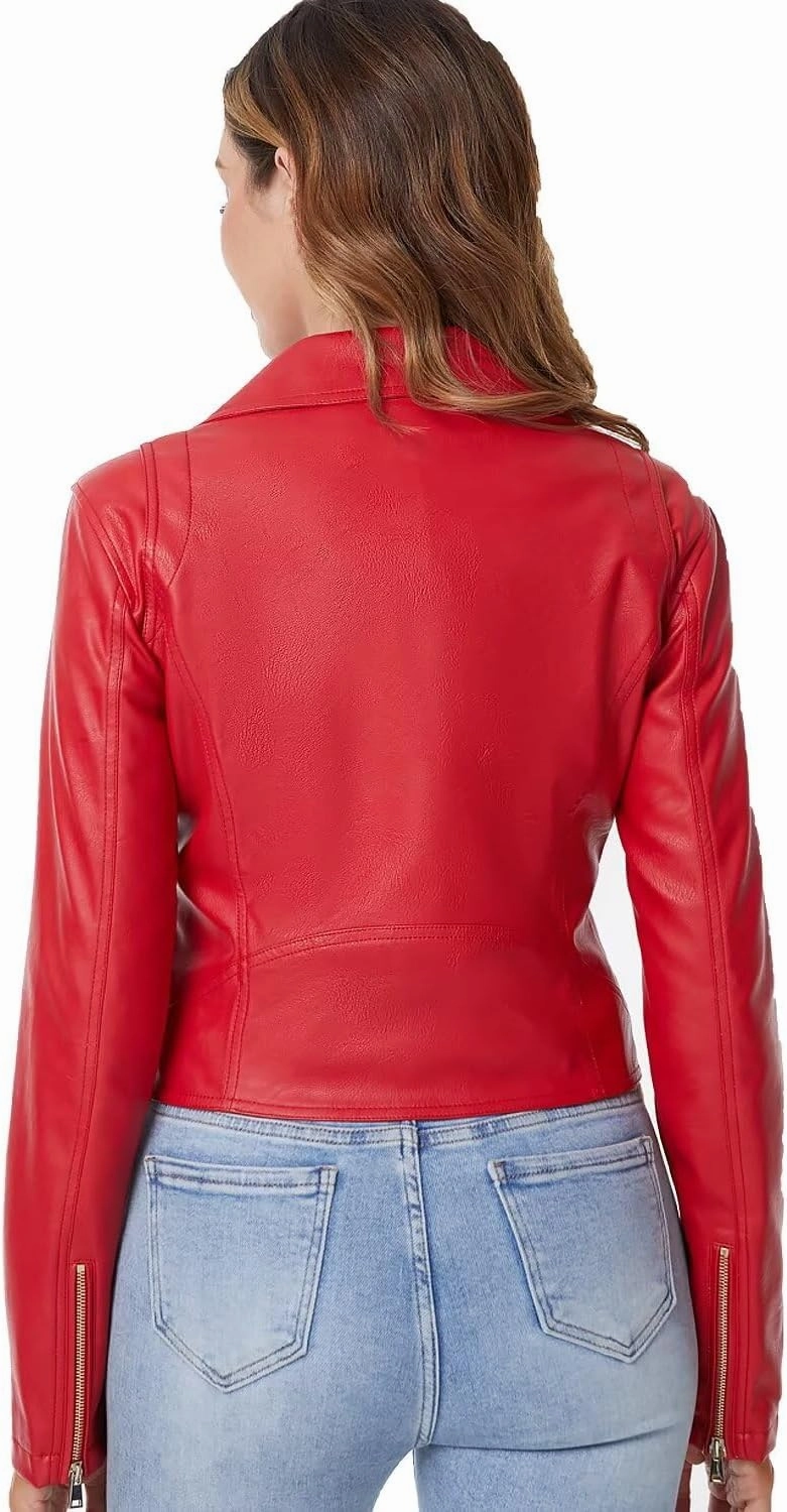 DIASHINY Faux Leather Jacket For Women Crop Short Cropped PU Slim Zip Up Moto Biker Coat Motorcycle Jackets