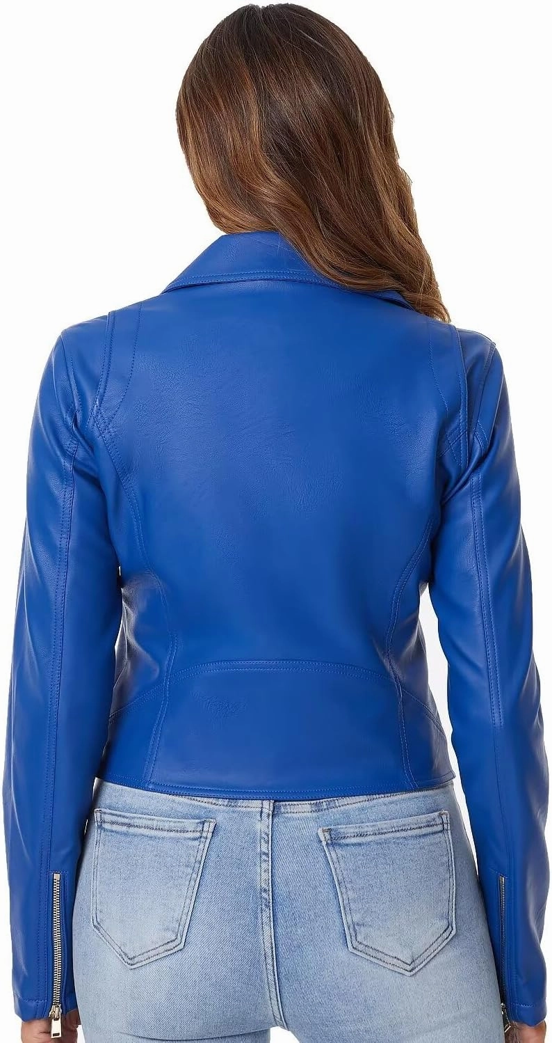 DIASHINY Faux Leather Jacket For Women Crop Short Cropped PU Slim Zip Up Moto Biker Coat Motorcycle Jackets
