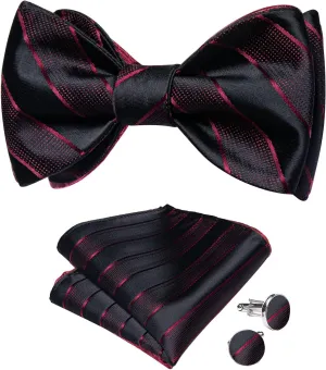 DiBanGu Mens Silk Self Bow Ties,Woven Solid Striped Paisley Bowtie and Pocket Square Cufflinks Set for Men Tuxedo Wedding