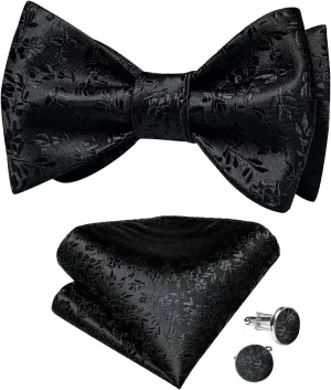 DiBanGu Mens Silk Self Bow Ties,Woven Solid Striped Paisley Bowtie and Pocket Square Cufflinks Set for Men Tuxedo Wedding