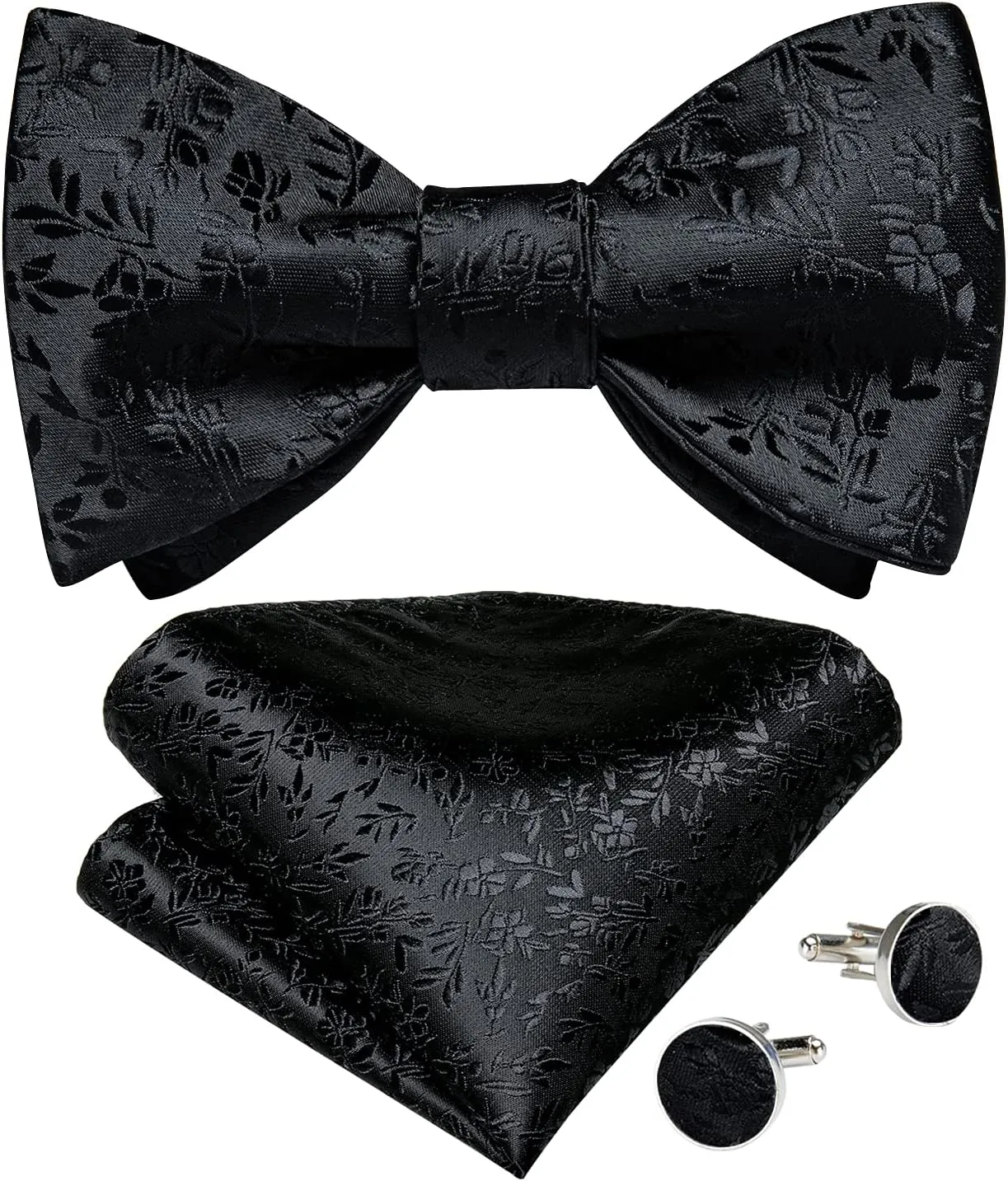 DiBanGu Mens Silk Self Bow Ties,Woven Solid Striped Paisley Bowtie and Pocket Square Cufflinks Set for Men Tuxedo Wedding