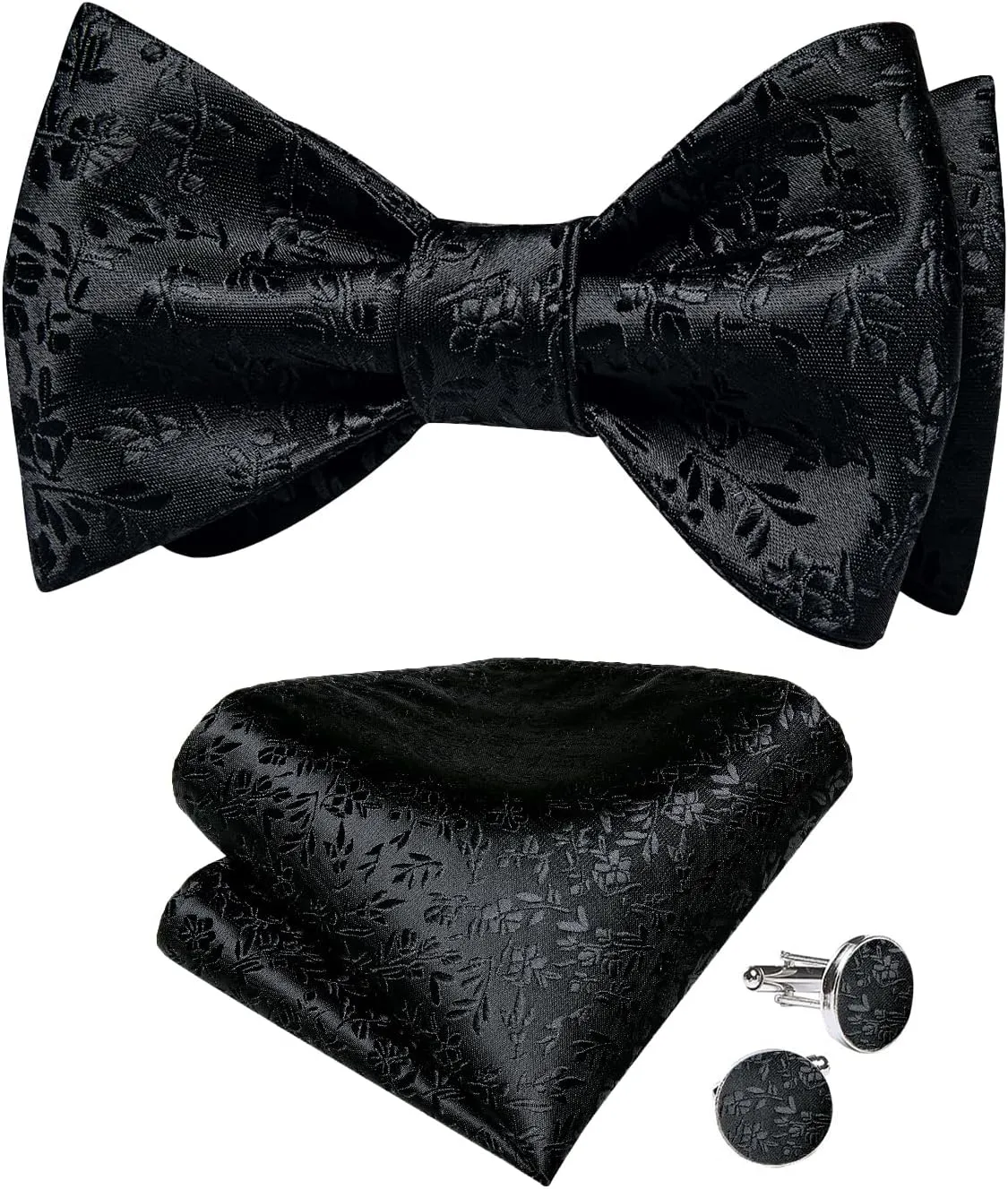 DiBanGu Mens Silk Self Bow Ties,Woven Solid Striped Paisley Bowtie and Pocket Square Cufflinks Set for Men Tuxedo Wedding