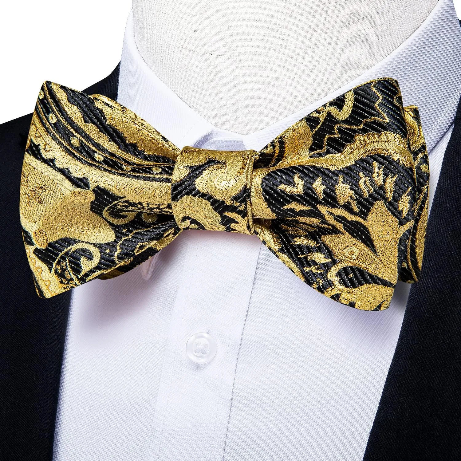 DiBanGu Mens Silk Self Bow Ties,Woven Solid Striped Paisley Bowtie and Pocket Square Cufflinks Set for Men Tuxedo Wedding