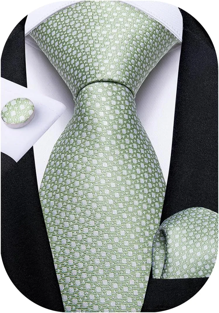 DiBanGu Mens Tie Set Silk Solid Paisley Necktie and Pocket Square Cufflinks Classic Formal Ties for Men Wedding Party