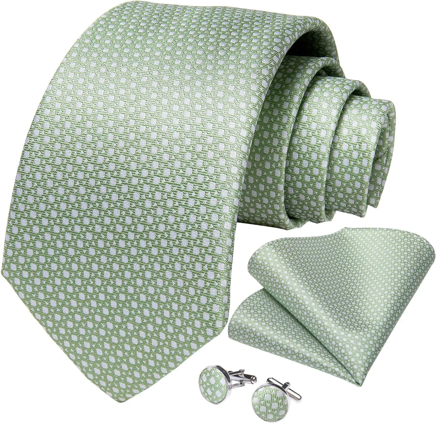 DiBanGu Mens Tie Set Silk Solid Paisley Necktie and Pocket Square Cufflinks Classic Formal Ties for Men Wedding Party