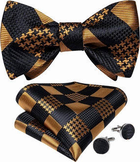 DiBanGu Mens Silk Self Bow Ties,Woven Solid Striped Paisley Bowtie and Pocket Square Cufflinks Set for Men Tuxedo Wedding