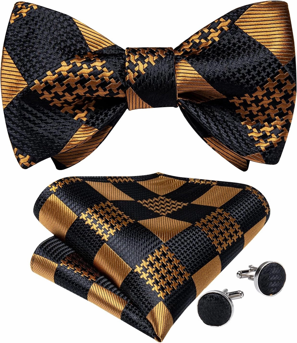 DiBanGu Mens Silk Self Bow Ties,Woven Solid Striped Paisley Bowtie and Pocket Square Cufflinks Set for Men Tuxedo Wedding