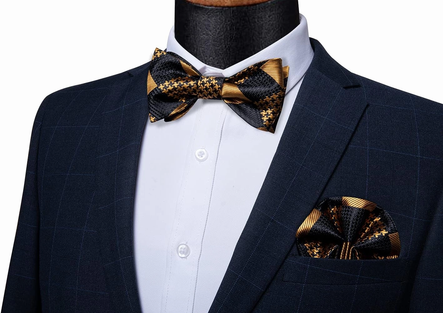 DiBanGu Mens Silk Self Bow Ties,Woven Solid Striped Paisley Bowtie and Pocket Square Cufflinks Set for Men Tuxedo Wedding