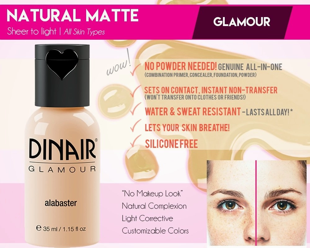 Dinair Airbrush Makeup Foundation | Dark Golden Beige | GLAMOUR: Natural, Light coverage, Matte 1/2 oz.