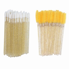 Disposable Lip Brushes Eyelash Mascara Wands 2 In 1 Bundle Sale Lipstick Cotton Swab Lipgloss Brush Makeup Tools Applicators(100pcs glitter gold)