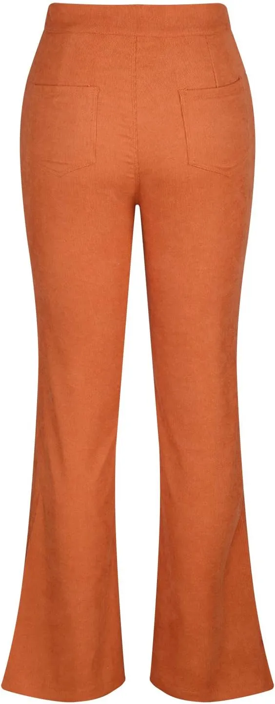 DOLKFU Womens Button Up High Waisted Trousers Flare Bell Bottom Pants Loose Fit Trendy Comfortable Trouser