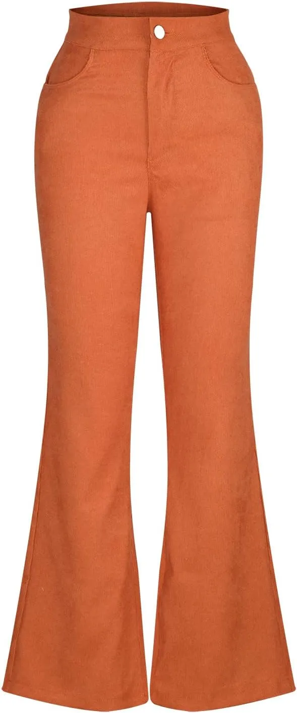 DOLKFU Womens Button Up High Waisted Trousers Flare Bell Bottom Pants Loose Fit Trendy Comfortable Trouser