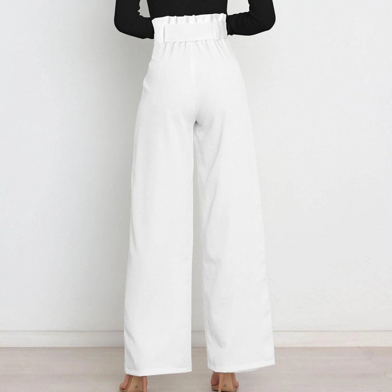 DOLKFU Womens Belted High Waist Business Casual Pants Straight Wide Leg Trousers Fashion Loose Comfy Pants