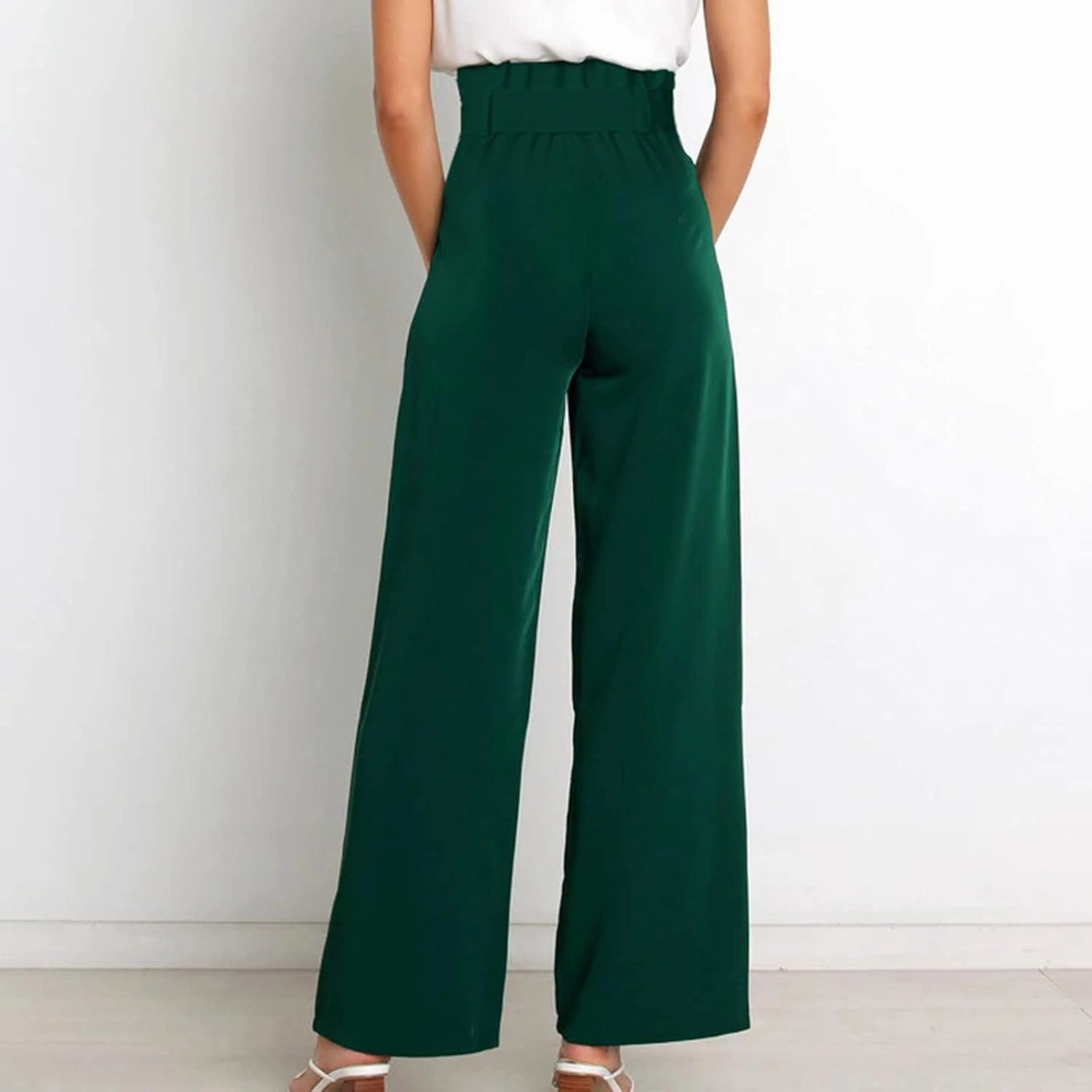 DOLKFU Womens Belted High Waist Business Casual Pants Straight Wide Leg Trousers Fashion Loose Comfy Pants