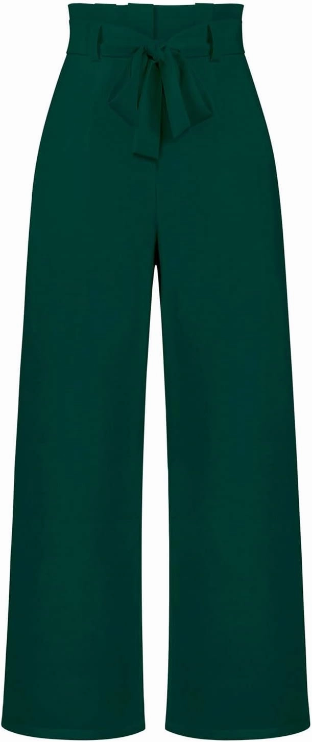 DOLKFU Womens Belted High Waist Business Casual Pants Straight Wide Leg Trousers Fashion Loose Comfy Pants