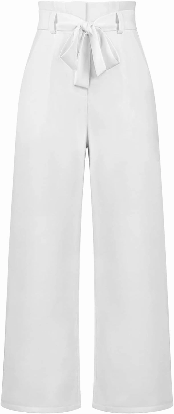 DOLKFU Womens Belted High Waist Business Casual Pants Straight Wide Leg Trousers Fashion Loose Comfy Pants
