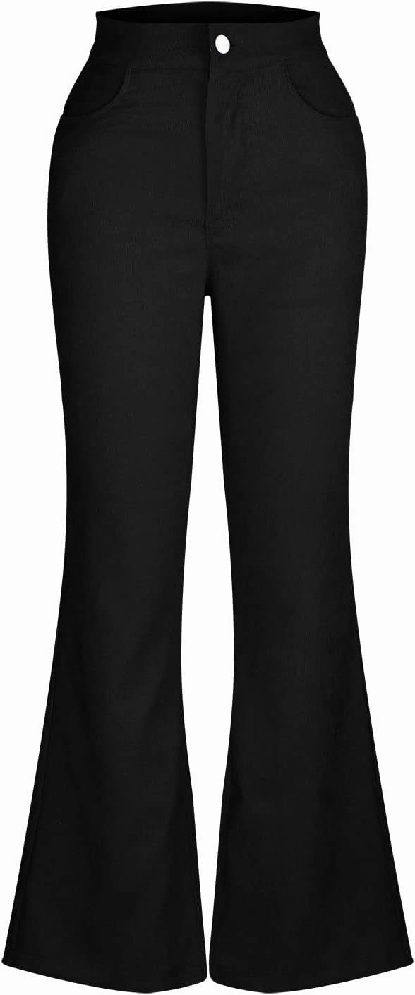 DOLKFU Womens Button Up High Waisted Trousers Flare Bell Bottom Pants Loose Fit Trendy Comfortable Trouser