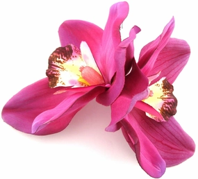 Double Fuchsia Pink Orchids Silk Flower Hair Clip with Teeth