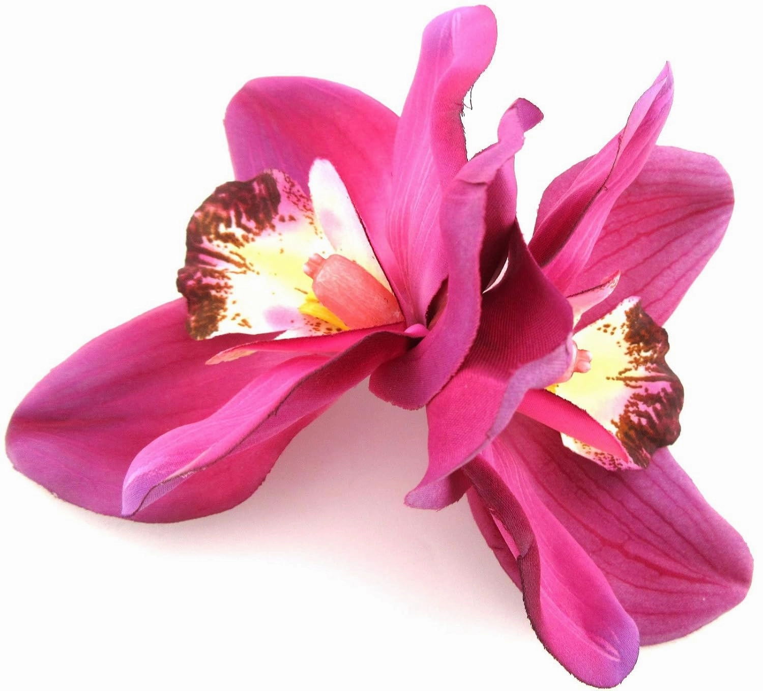 Double Fuchsia Pink Orchids Silk Flower Hair Clip with Teeth