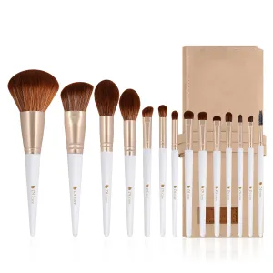 DUcare Makeup Brushes with Bag - 14Pcs Professional Synthetic Make Up Brushes Set for Blush Concealer Foundation Bronzer Powder Eyebrow Contour Eyeshadow Blending Makeup Brush Set Mekaup bag, White