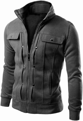 DuDubaby Men's Fashion Casual Loose Stand Collar Button Decorated Sweatshirt Jacket