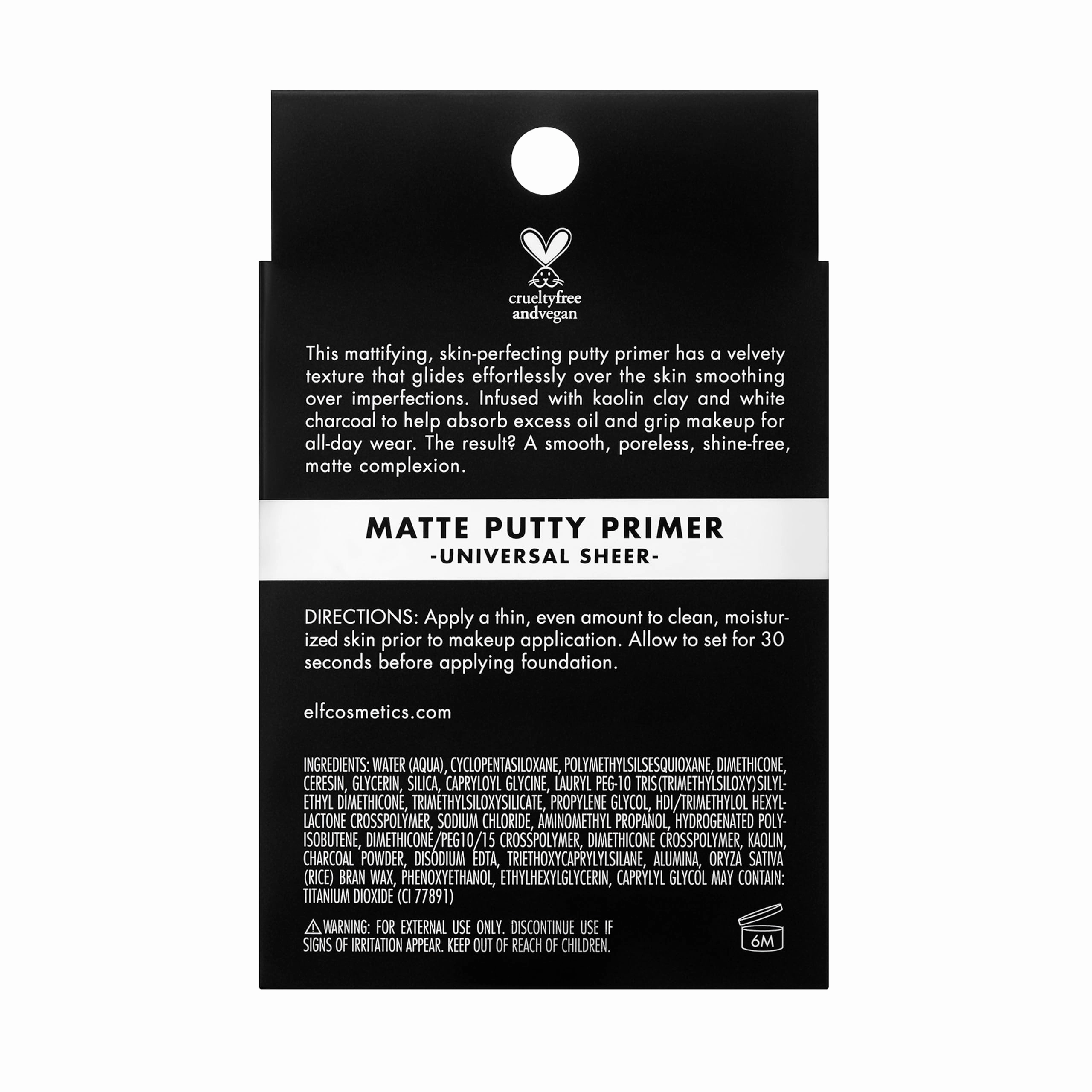e.l.f. Matte Putty Primer, Skin Perfecting, Lightweight, Oil-free formula, Mattifies, Absorbs Excess Oil, Fills in Pores and Fine Lines, Soft, Matte Finish, All-Day Wear, 0.74 Oz
