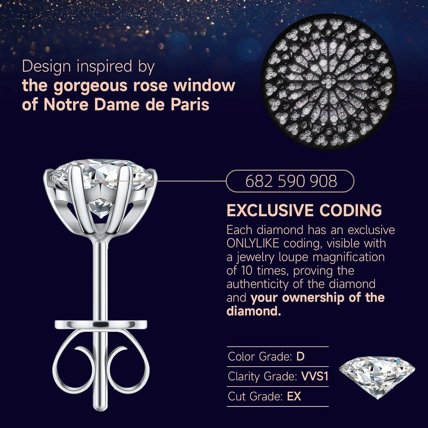 Earrings for Women, Gifts for Wife Mom, 0.6 carat-3 carat Moissanite Stud Earrings, Anniversary Jewelry Present for Wife, Birthday Gifts