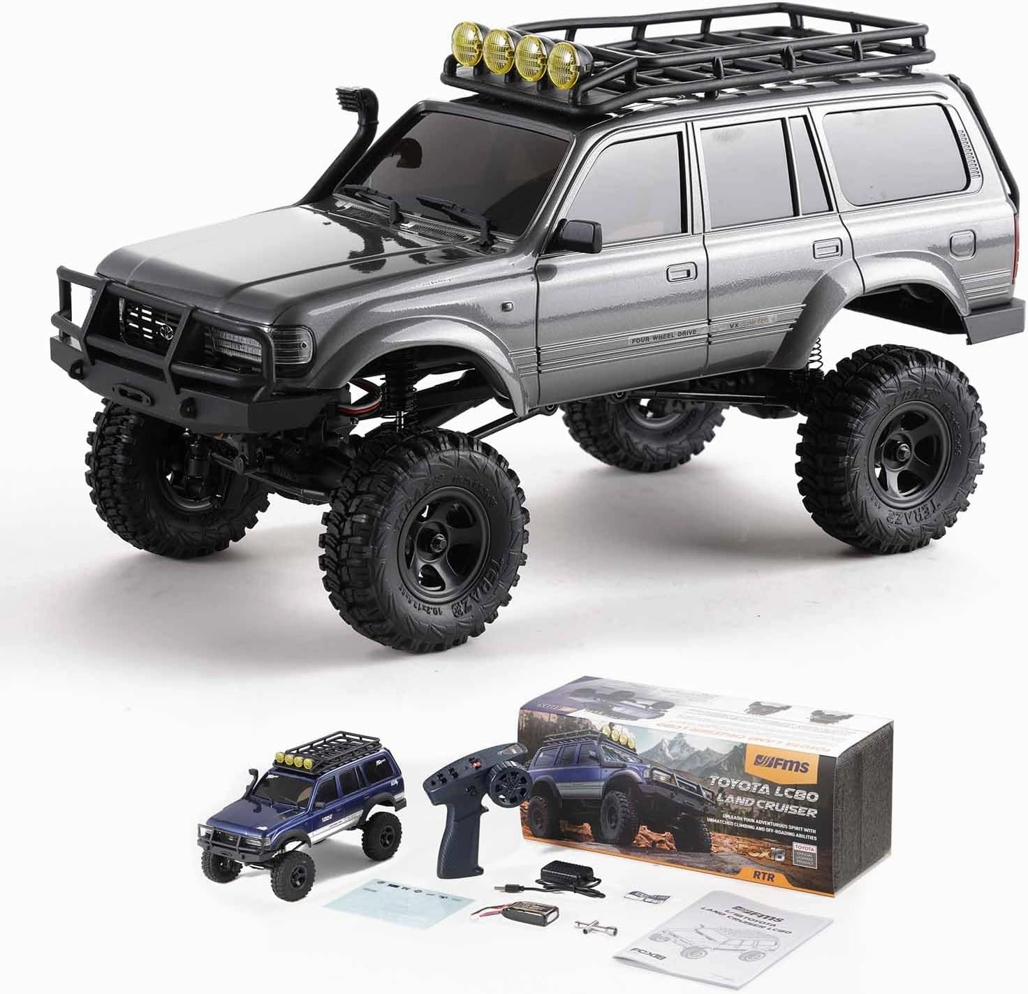 EAZYRC FMS FCX18 1/18 Land Cruiser 80 Toyota RC Rock Crawler RTR 4x4 Off-Road Waterproof Hobby Grade RC Trucks All Terrains for Adults and Beginner(Gray)
